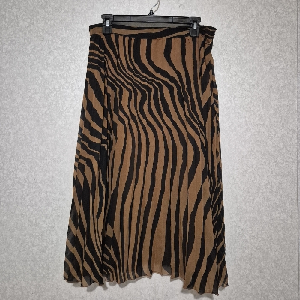 Tahari Brown-black Pleated Midi Skirt Garment...Size:L